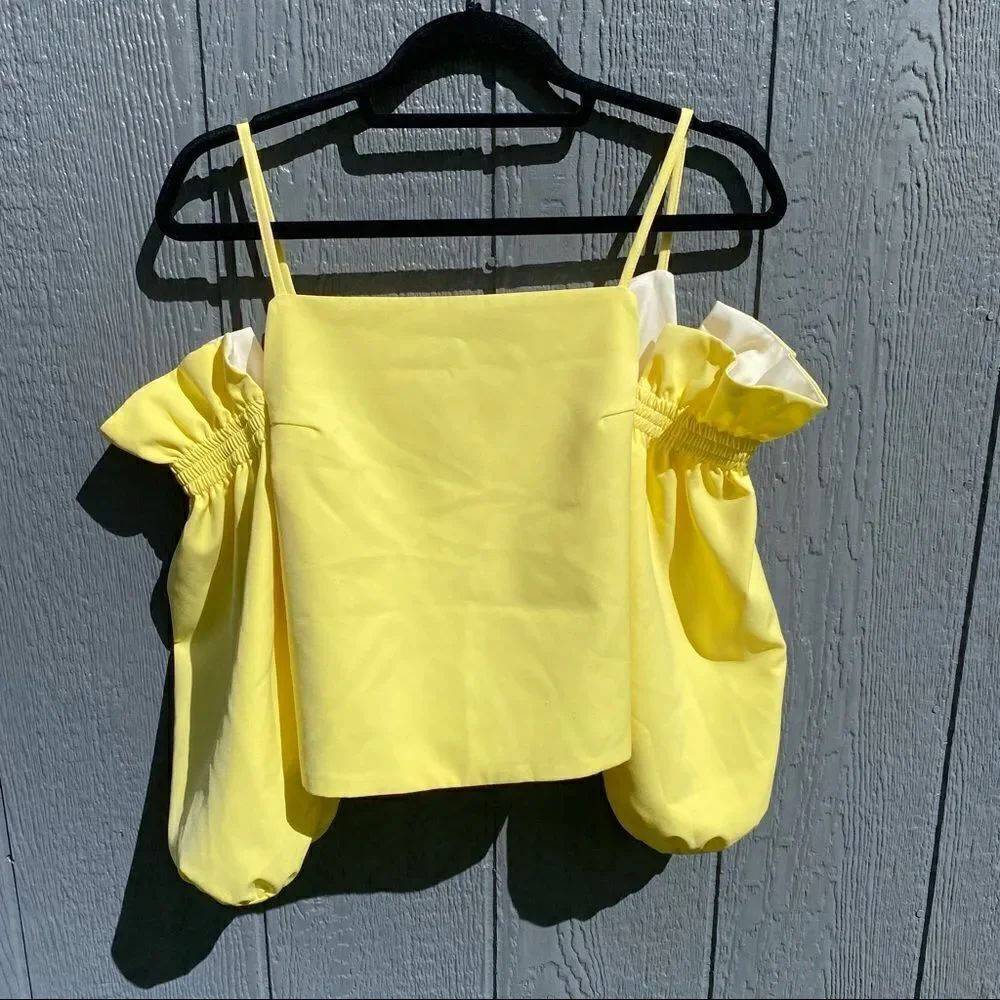 Style Mafia Yellow Cross Back Off Shoulder Top - Picture 2 of 9